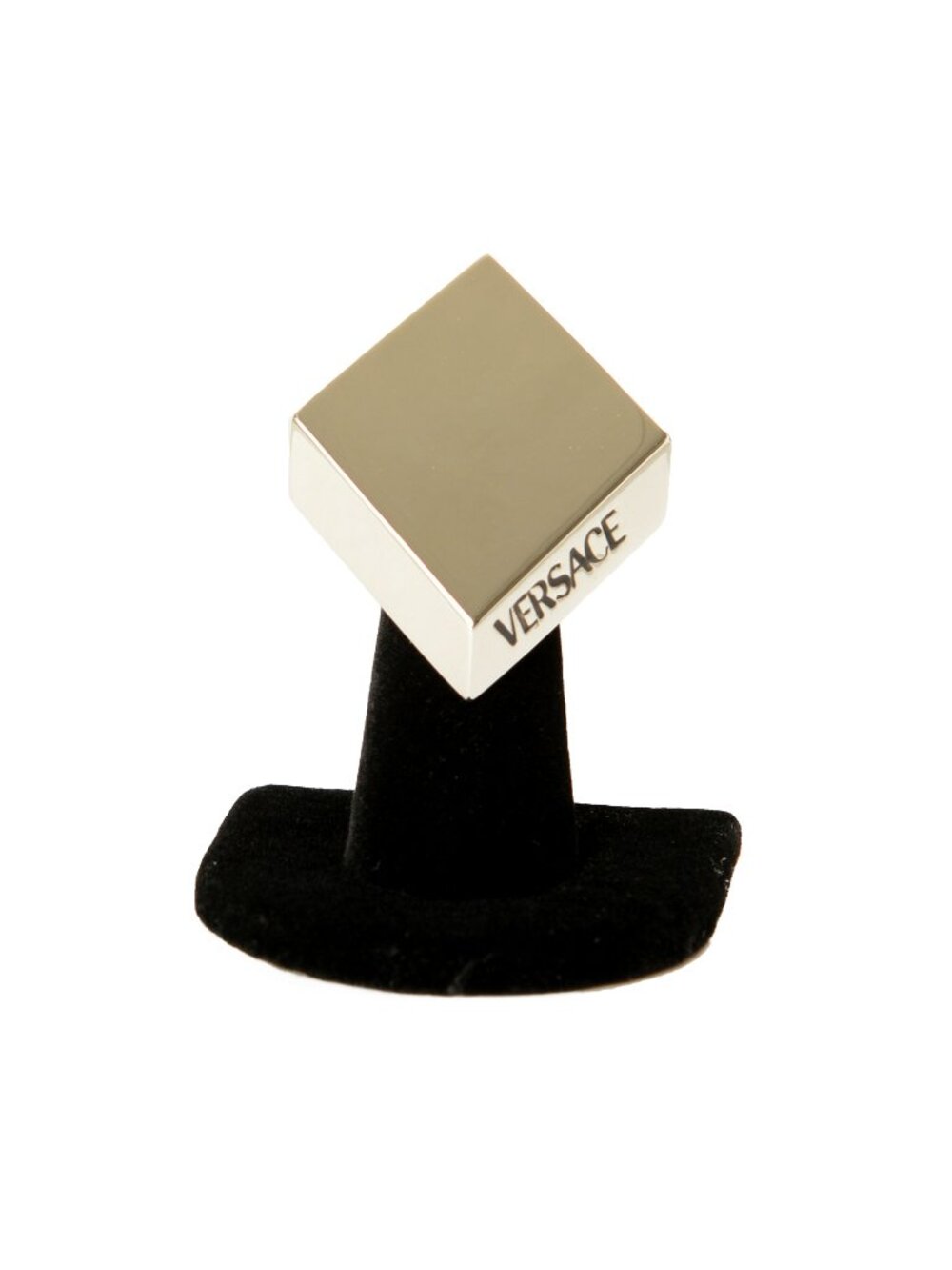 Versace Silver Color Metal Engraved Logo Statement Ring Italy Sz 11